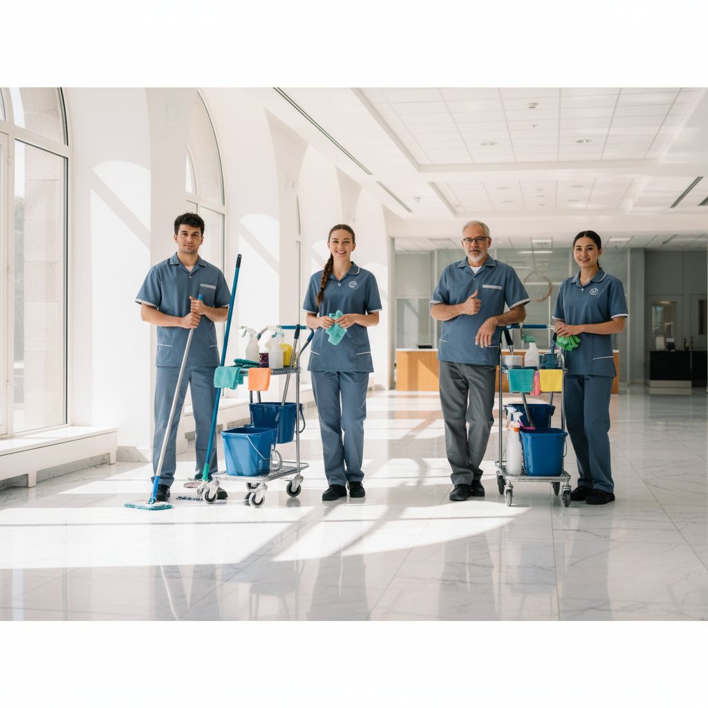 Professional cleaning team at work